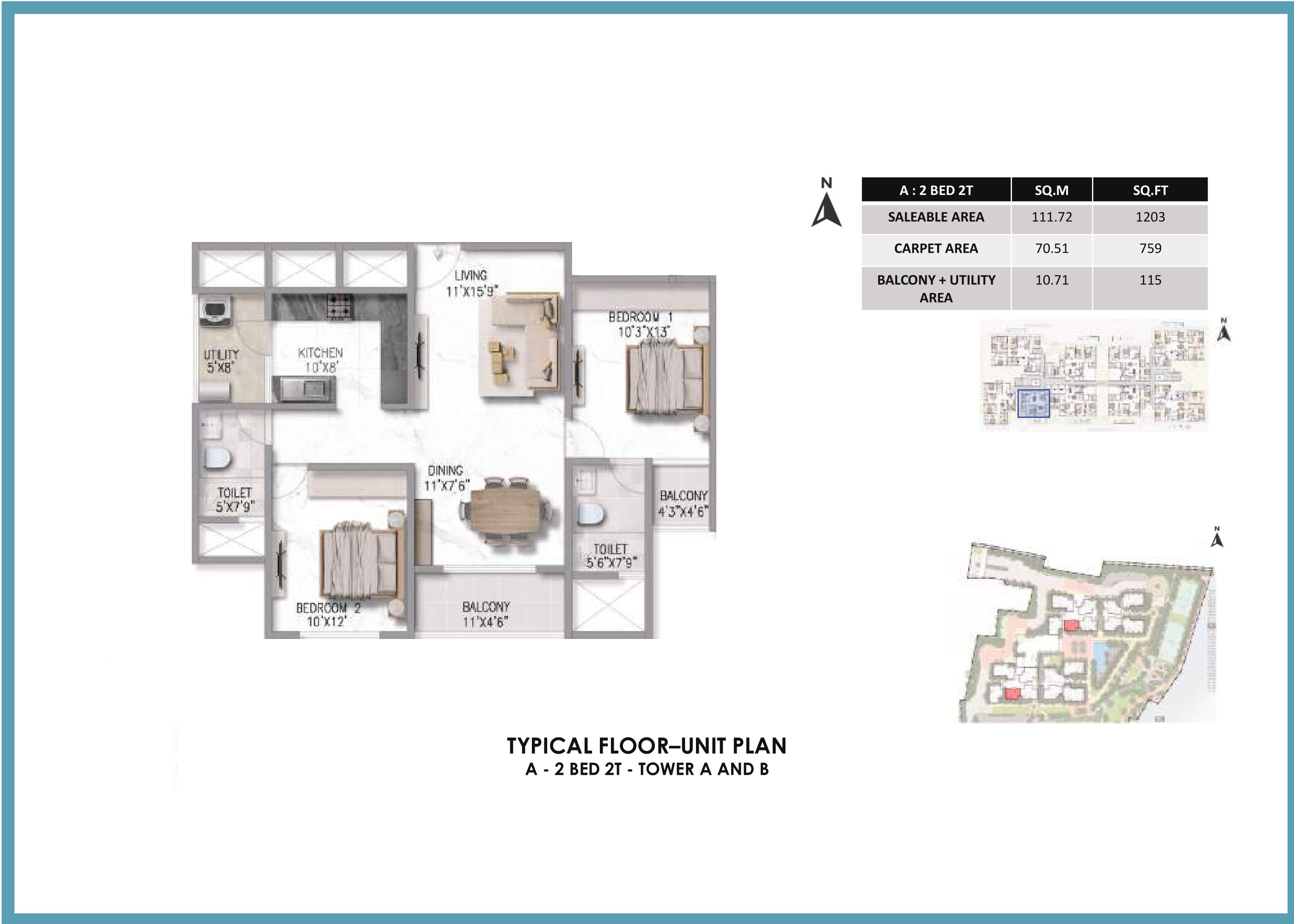 Prestige Somerville 2 BHK Floor Plan