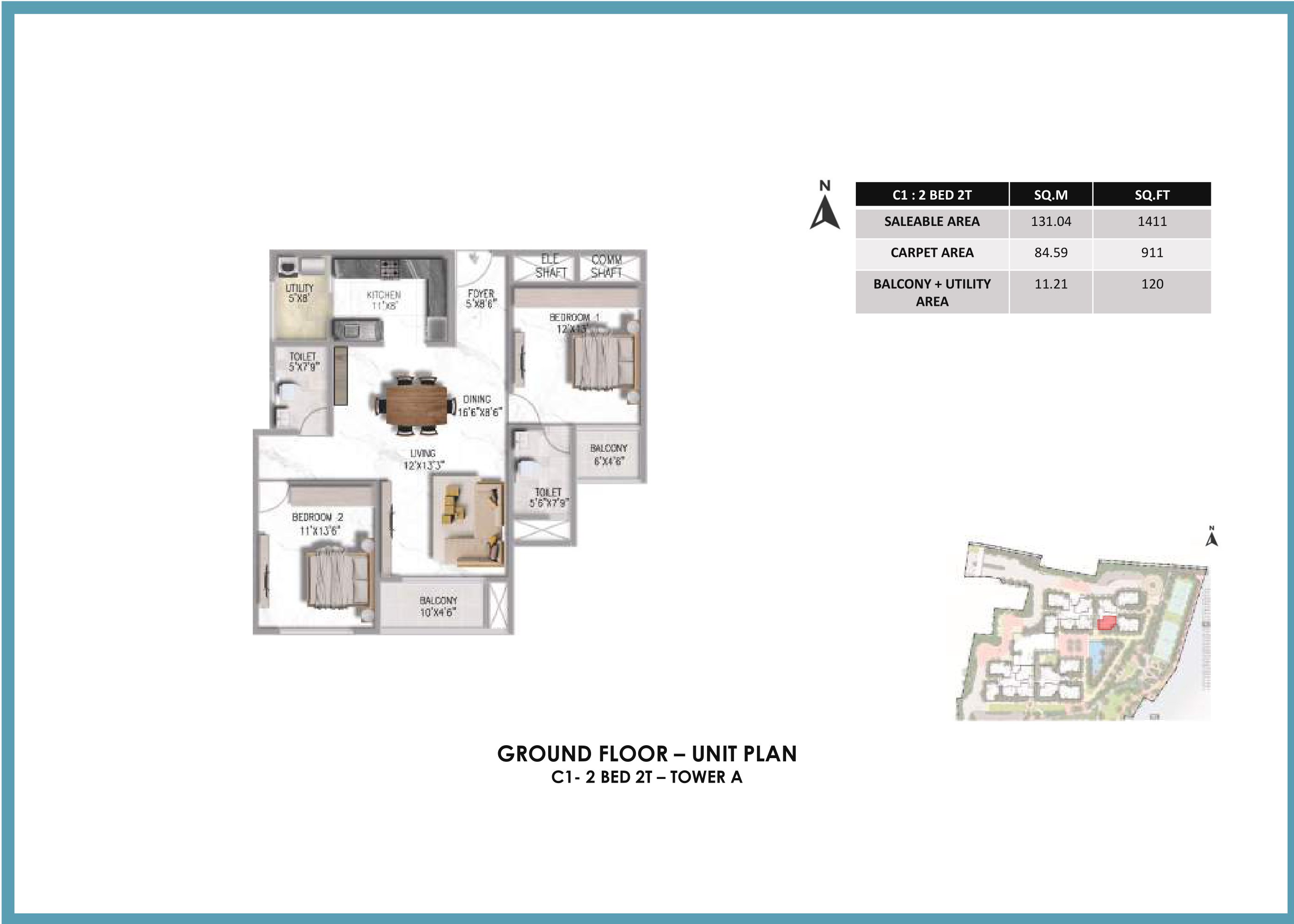 Prestige Somerville 2 BHK Floor Plan