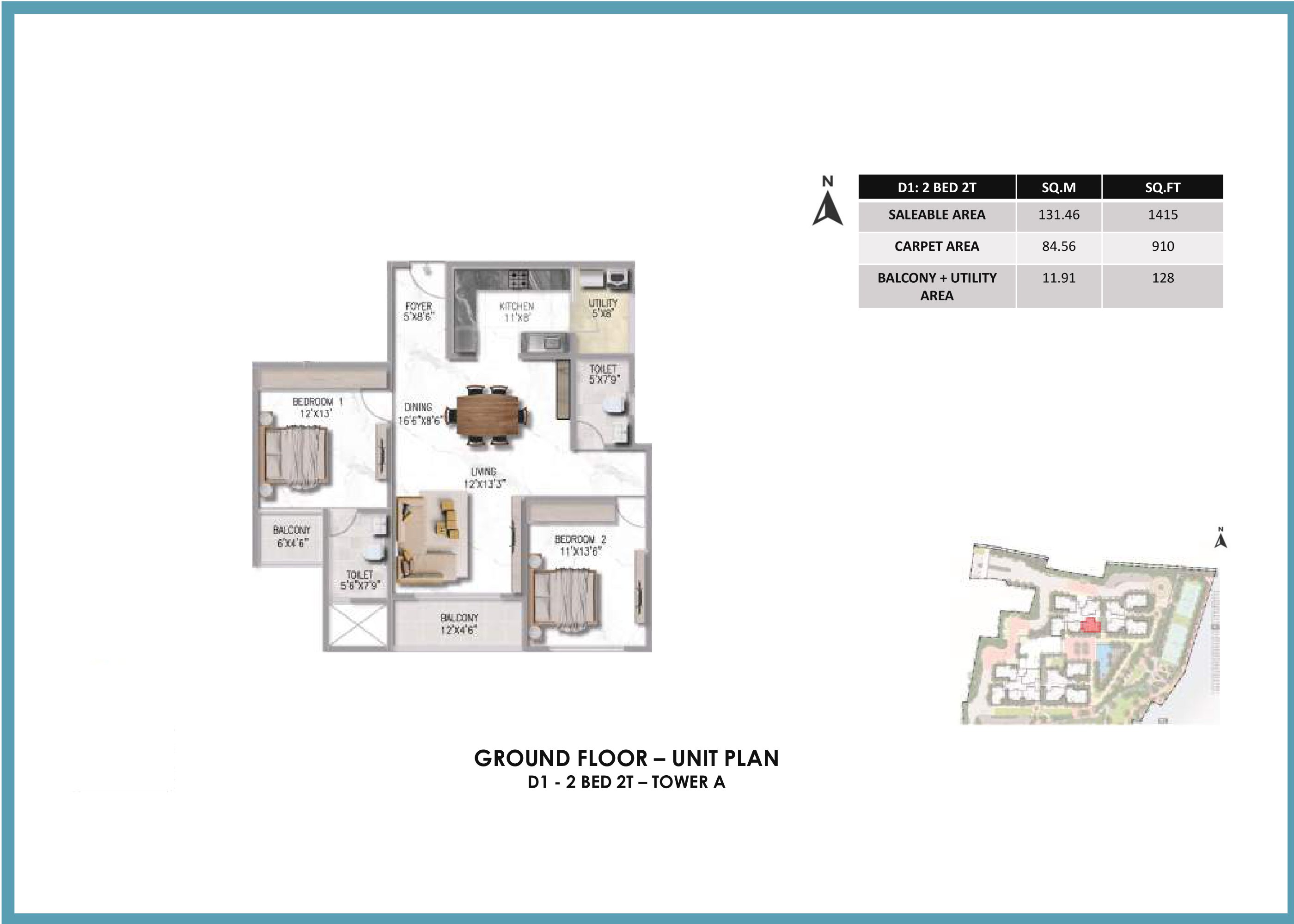 Prestige Somerville 2 BHK Floor Plan