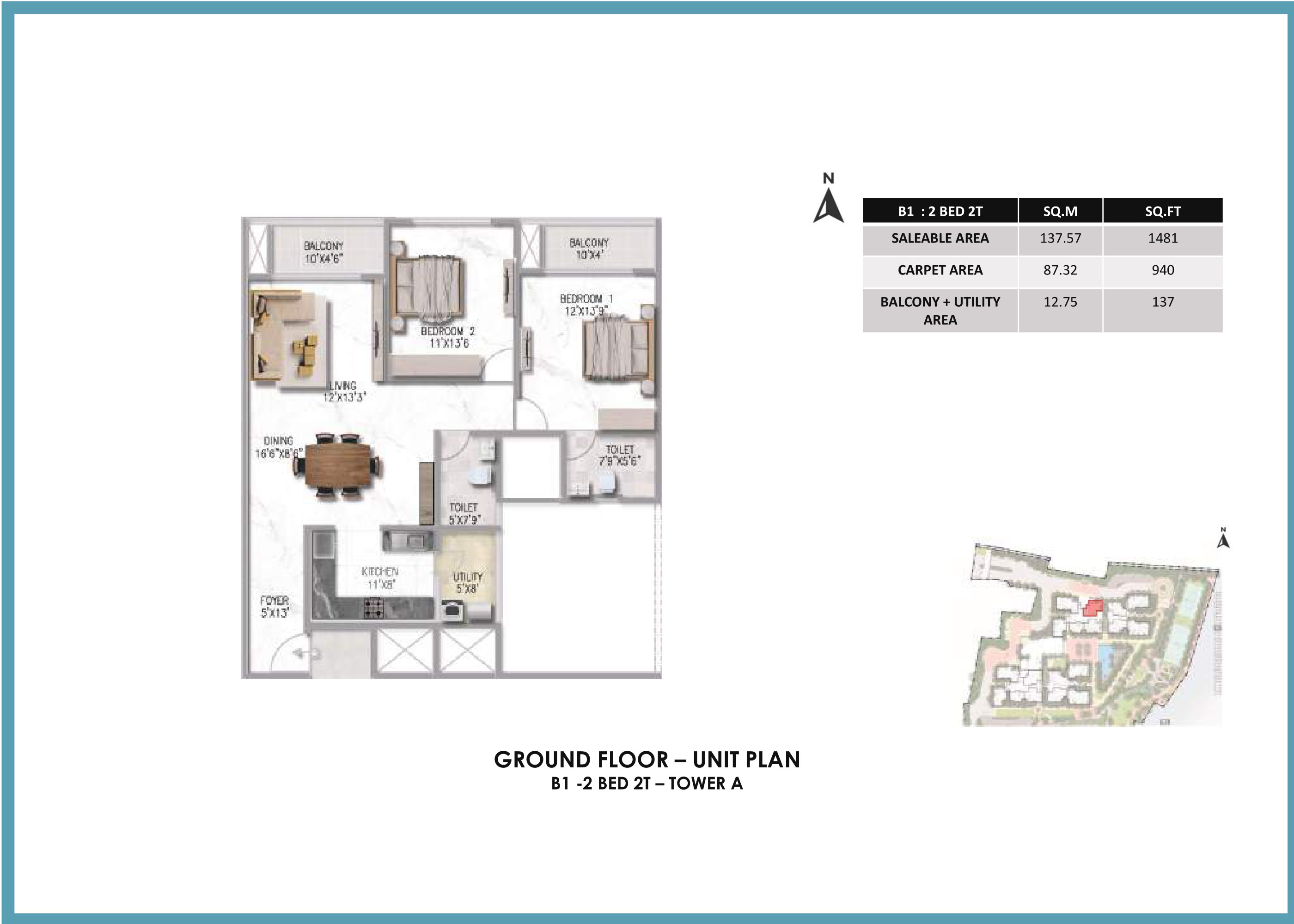 Prestige Somerville 2 BHK Floor Plan