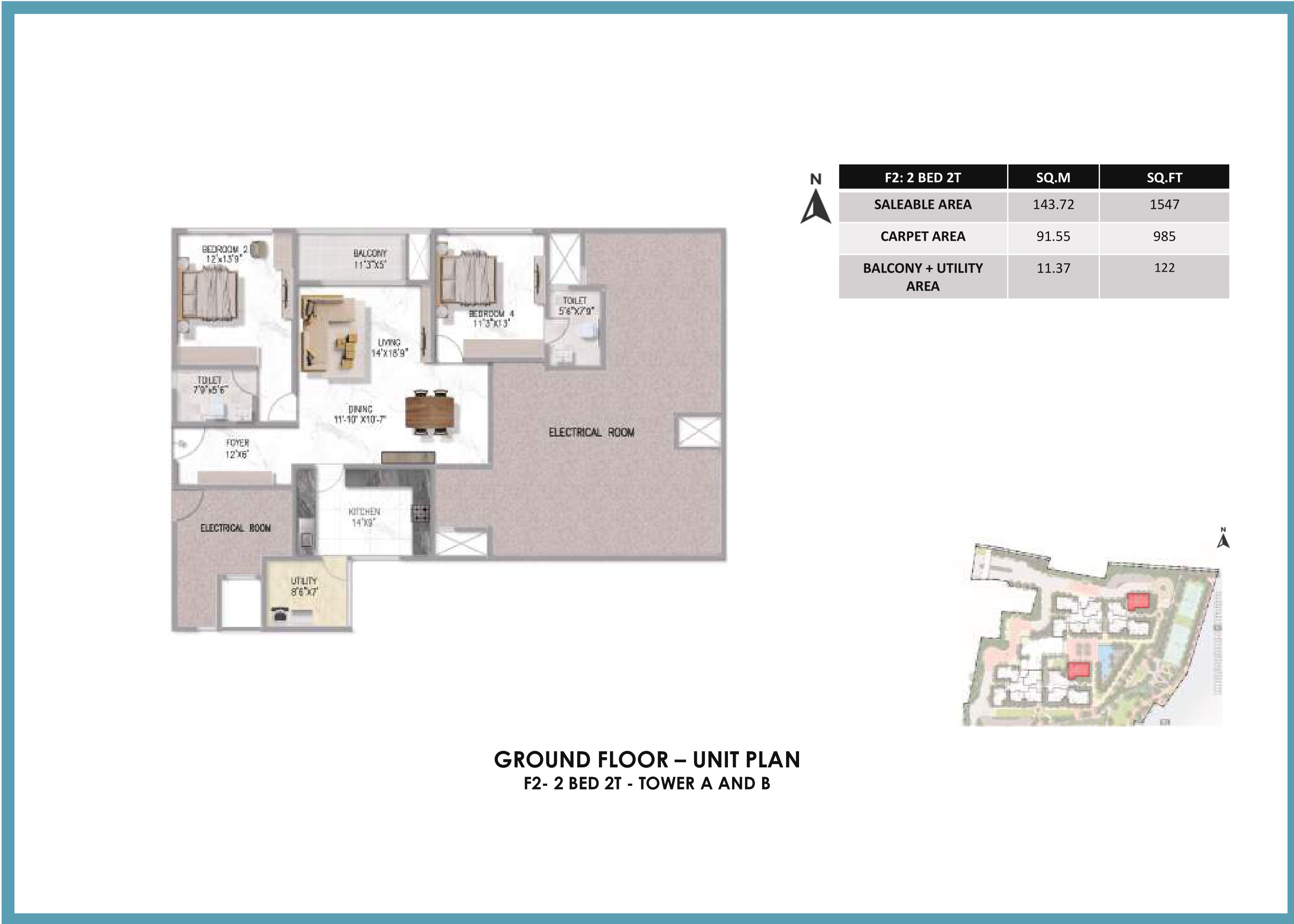 Prestige Somerville 2 BHK Floor Plan