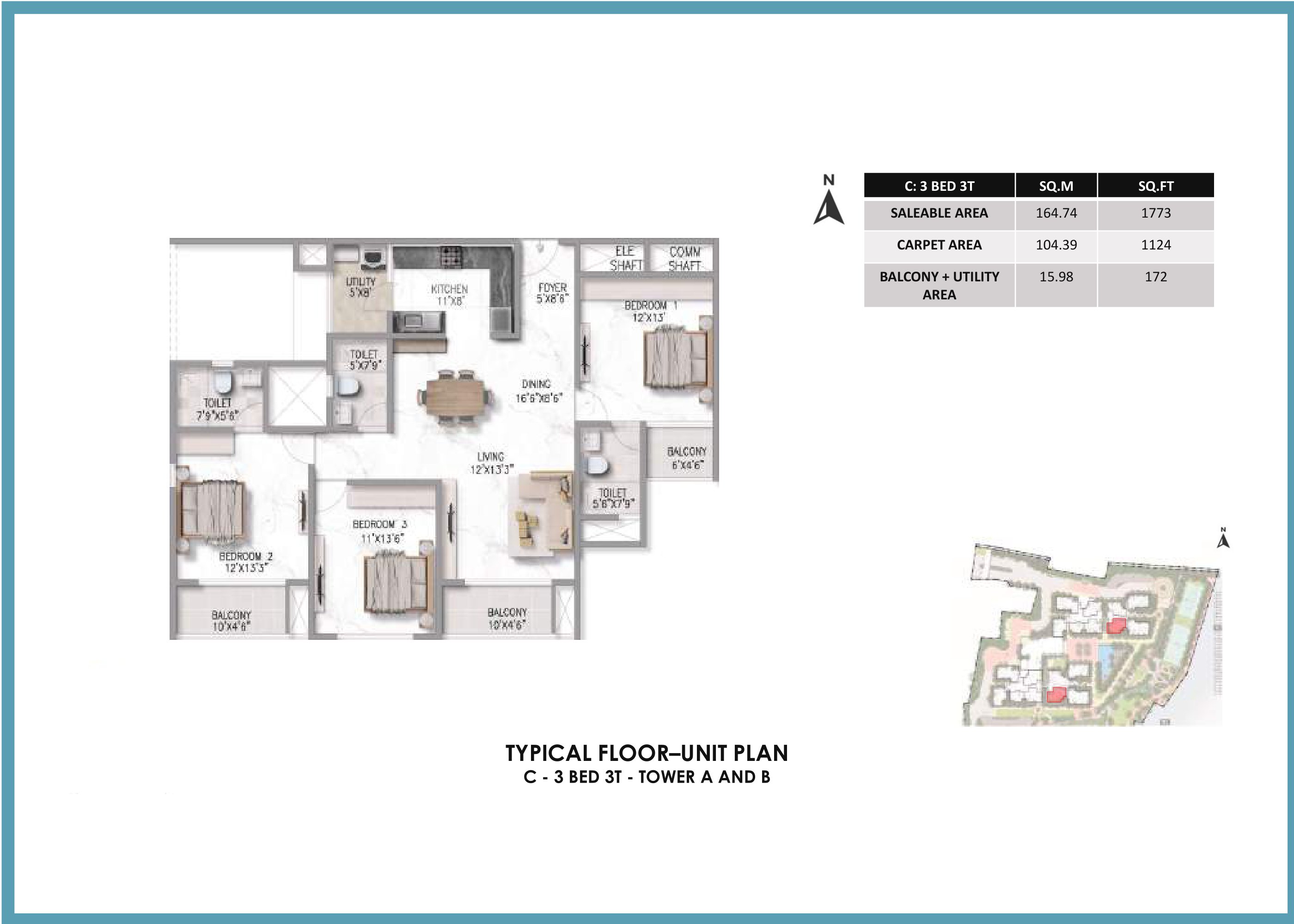 Prestige Somerville 3 BHK Floor Plan