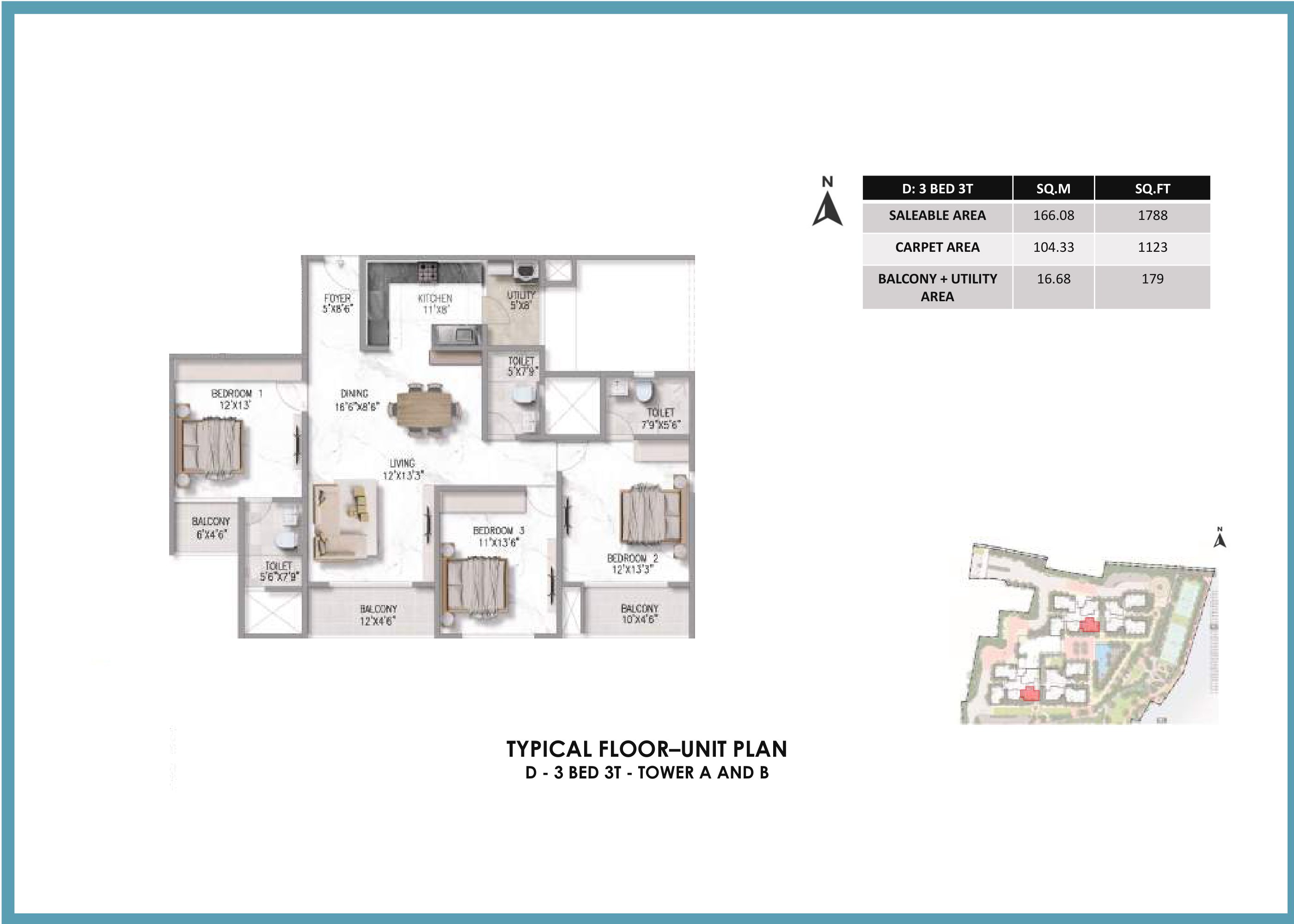 Prestige Somerville 3 BHK Floor Plan