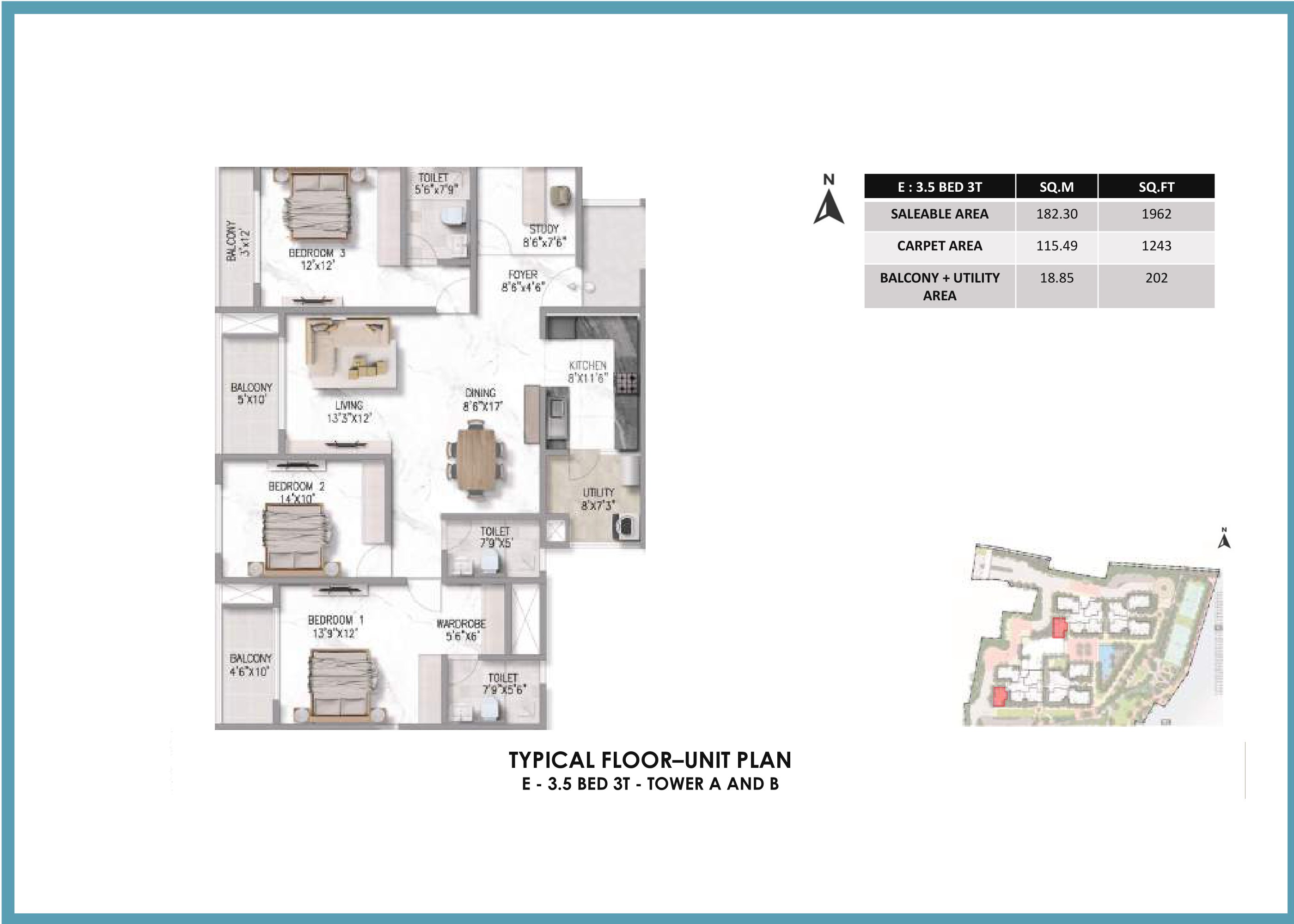 Prestige Somerville 3.5 BHK Floor Plan