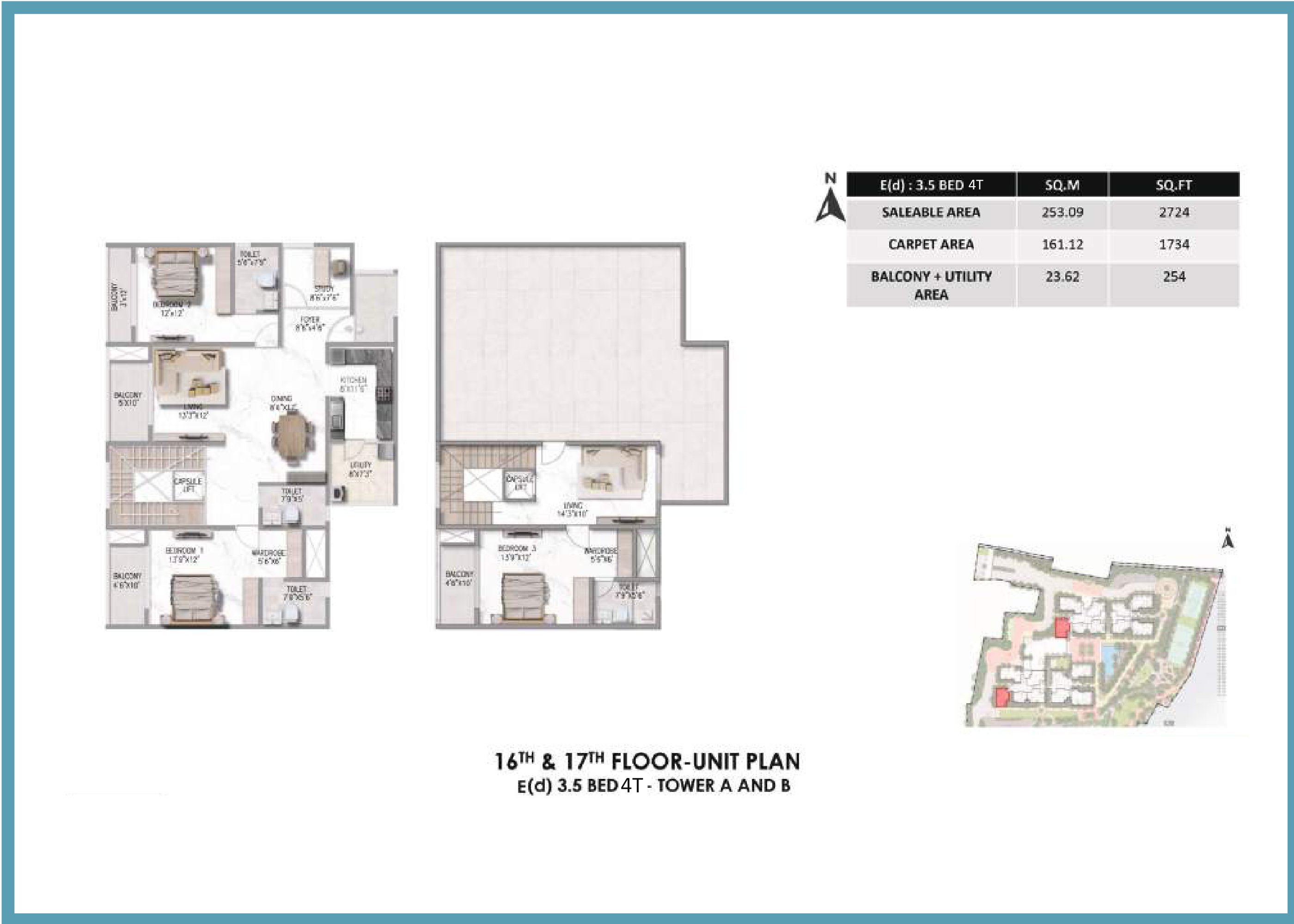 Prestige Somerville 3.5 BHK Floor Plan
