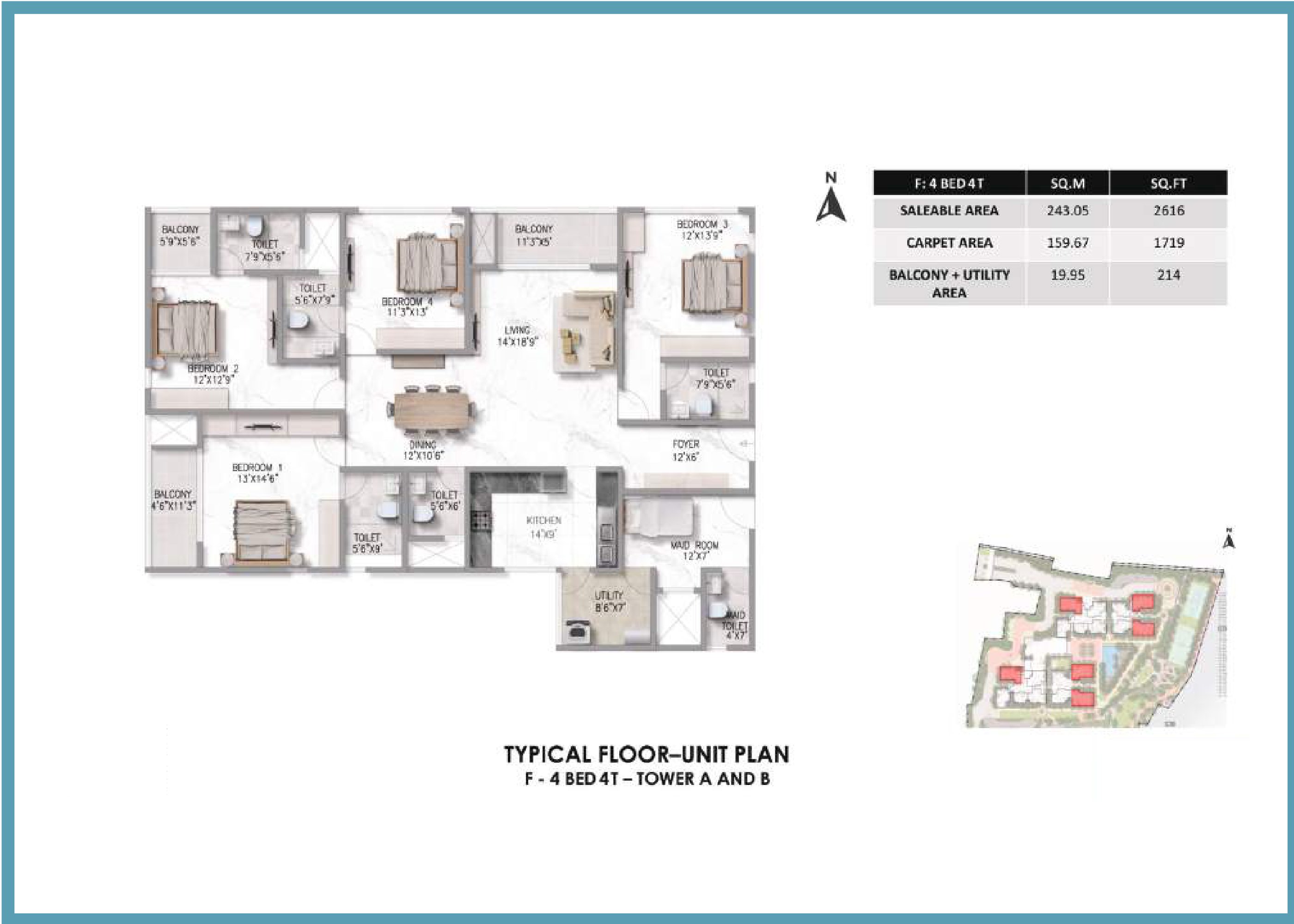 Prestige Somerville 4 BHK Floor Plan